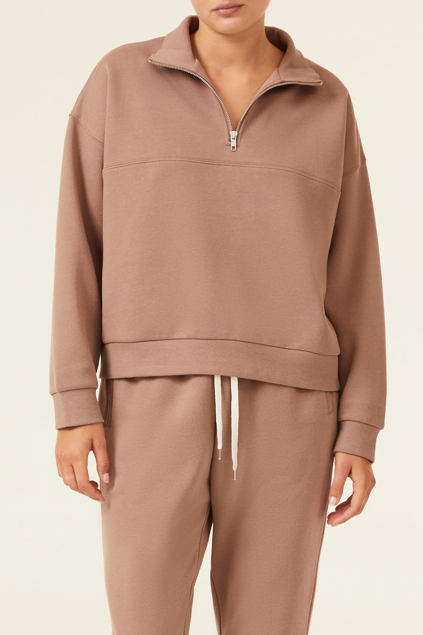 CARTER ZIP FRONT SWEAT - CAROB - Leela Rose Boutique